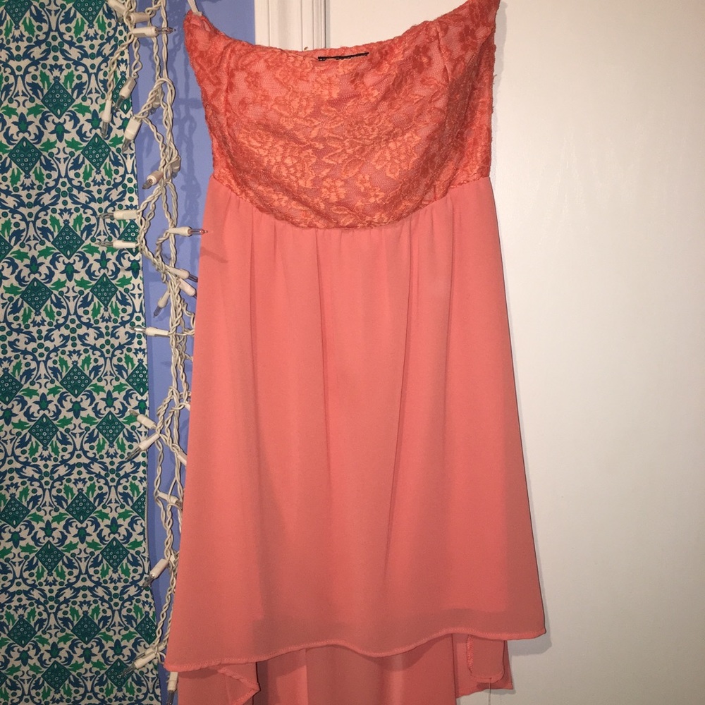 Peach strapless high low dress